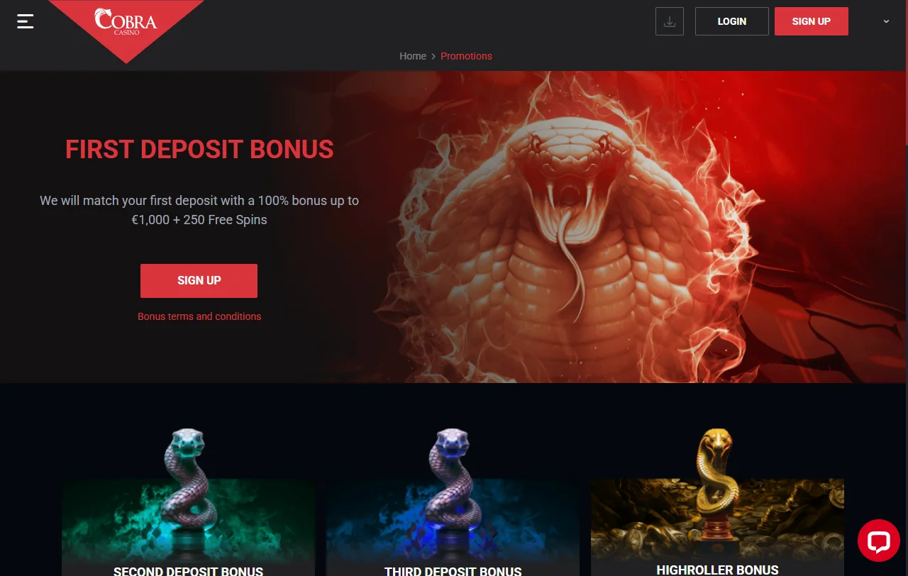 Game library display featuring approximately 2,500 slots and table games at Cobra Casino