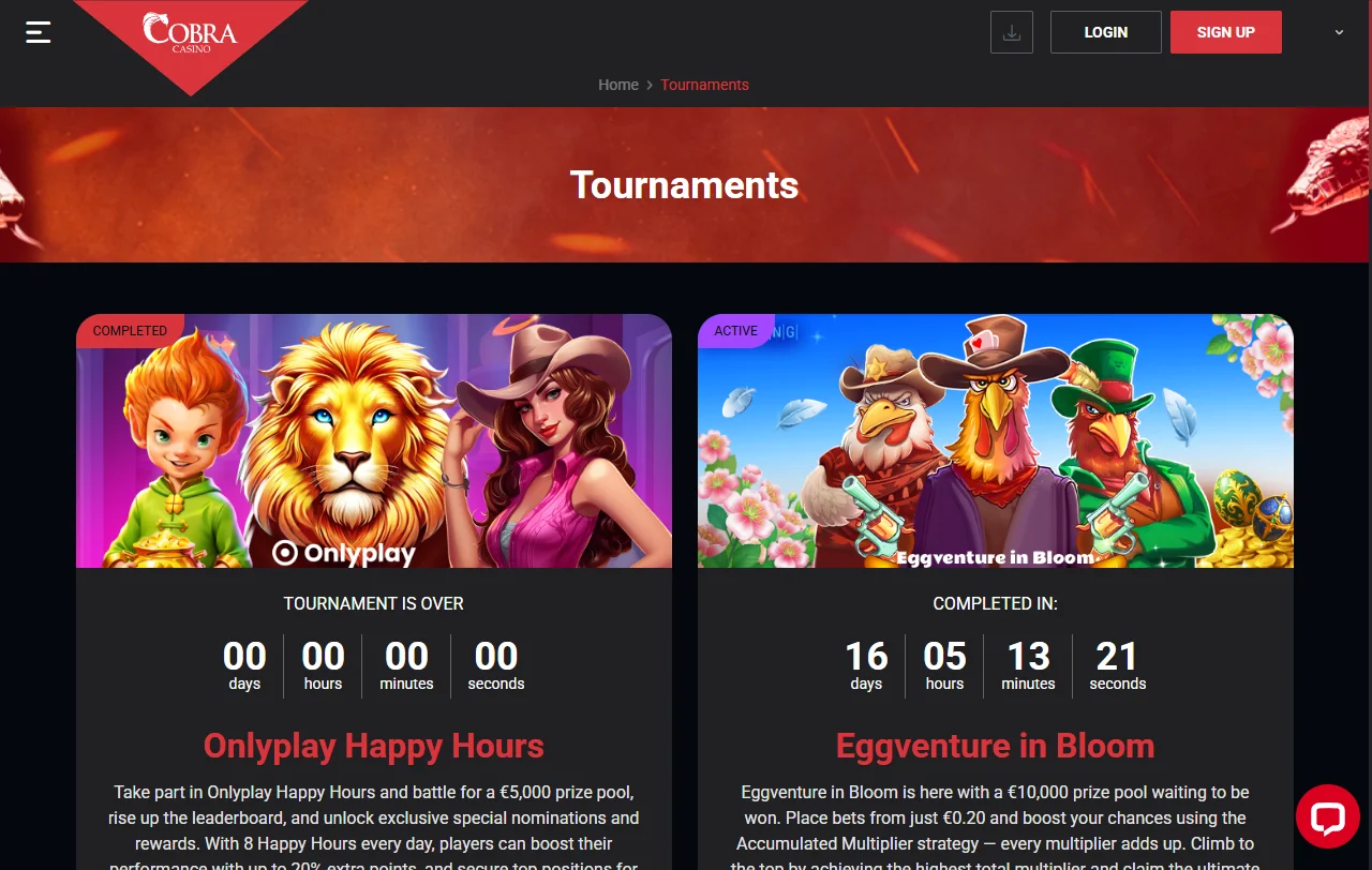 Welcome bonus offer and promotional terms available for new players at Cobra Casino
