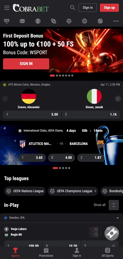 Cobra Casino mobile browser interface optimised for smartphone and tablet gaming access