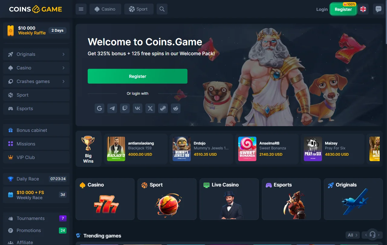 Coins Game Casino comprehensive platform review showcasing complete interface for Australia players
