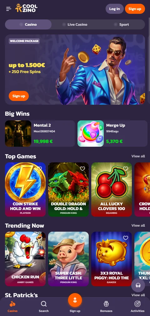Coolzino Casino mobile gaming experience with responsive browser interface and full features
