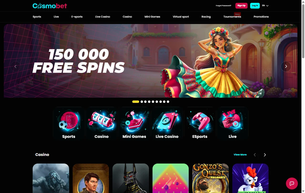 Cosmobet Casino platform overview showing game lobby and navigation interface for Australia players