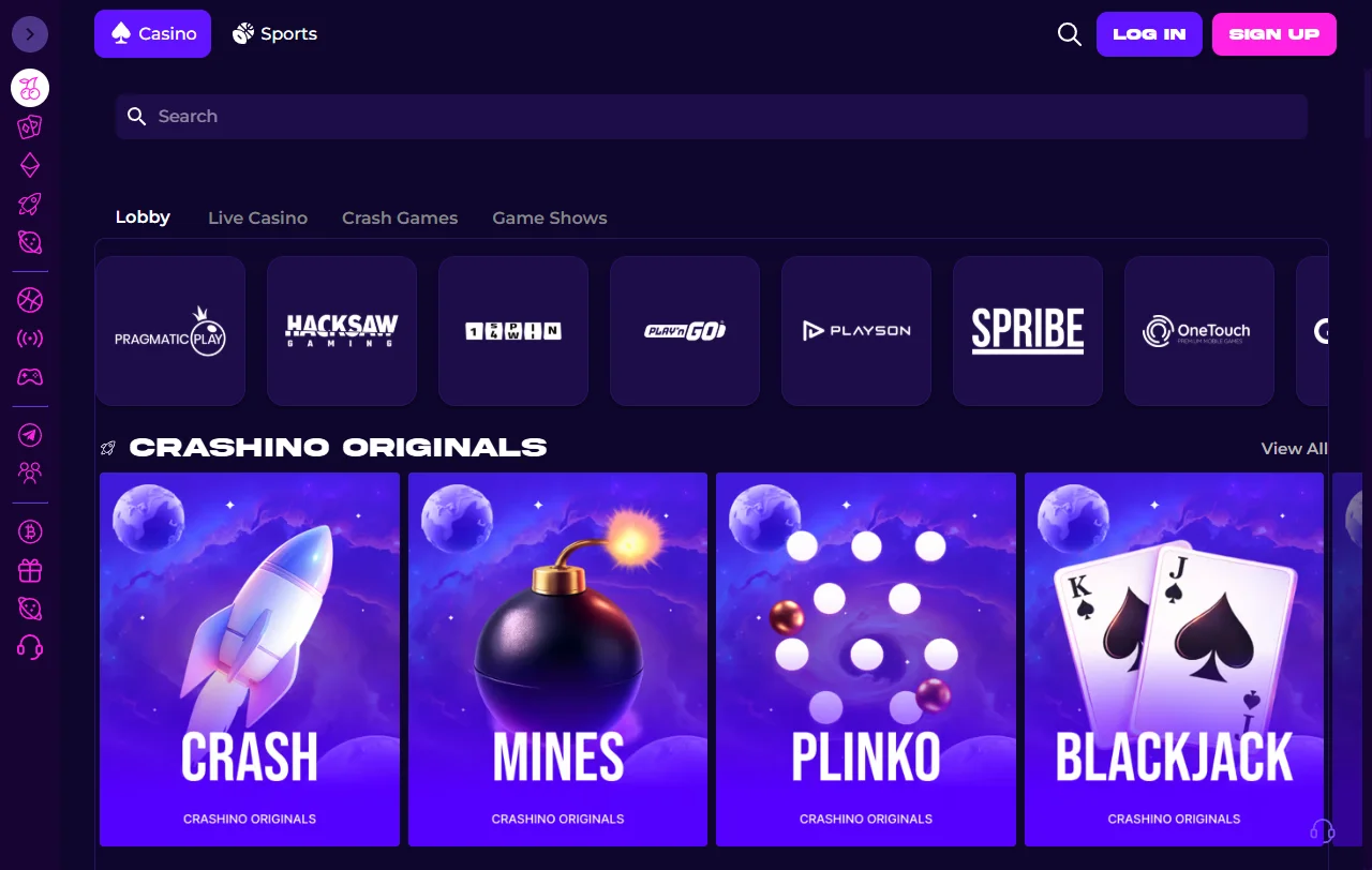 Crashino Casino welcome bonus structure including deposit match and free spins promotion
