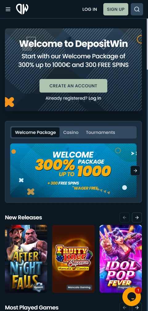 Mobile-optimised DepositWin Casino platform providing full game access on iOS and Android smartphones