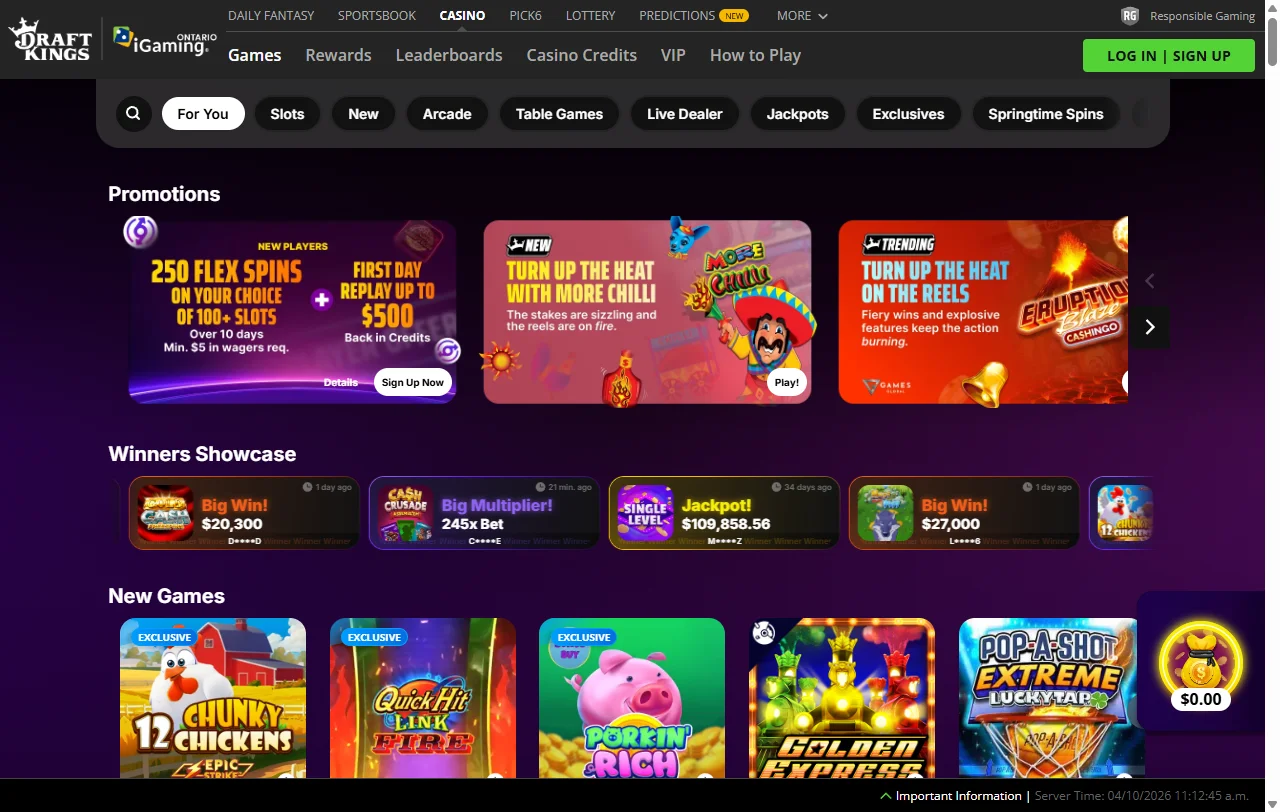 Complete DraftKings Casino review showing full platform interface for desktop players in Australia