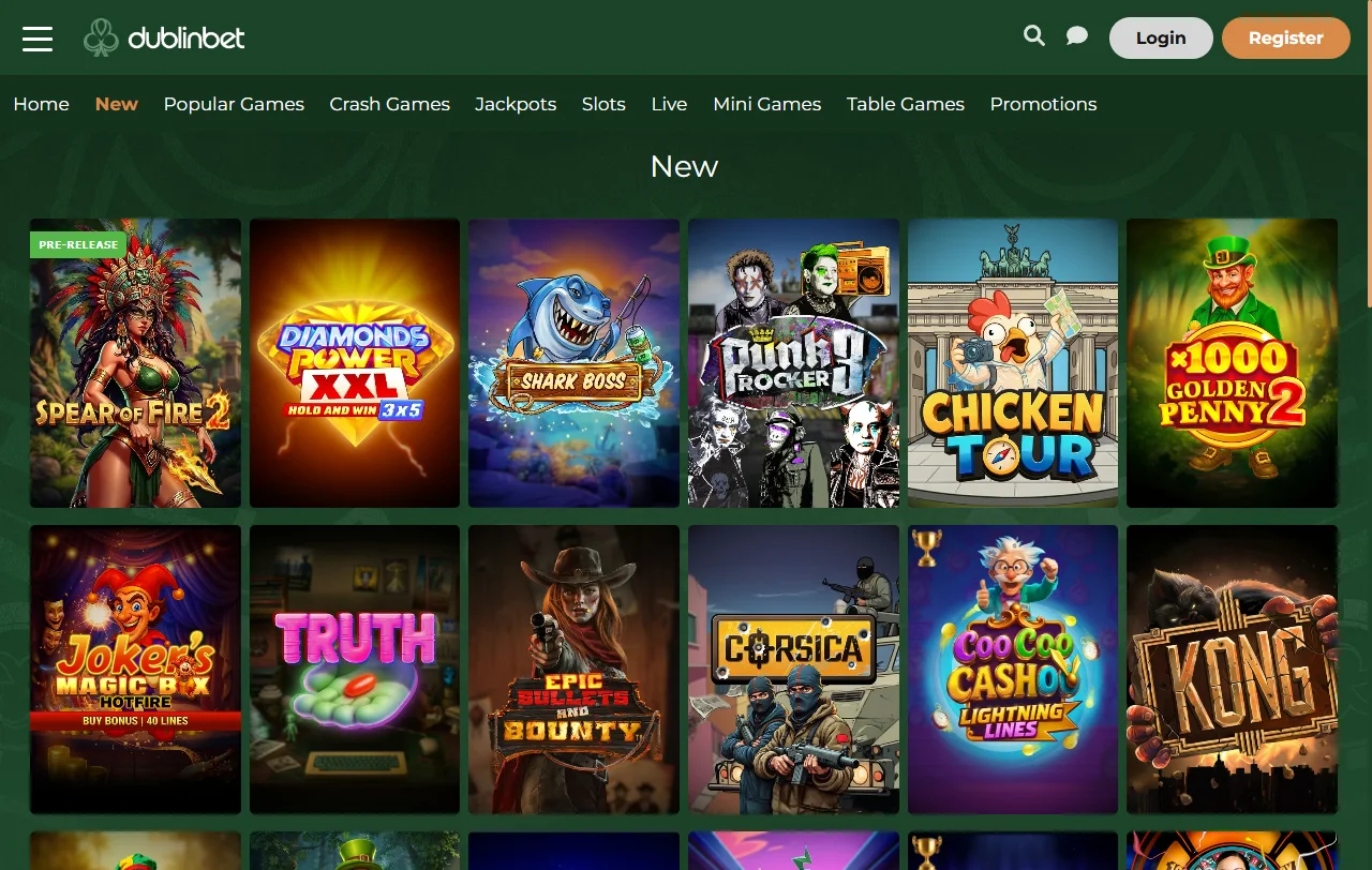DublinBet Casino slots and table games portfolio from multiple software providers and categories