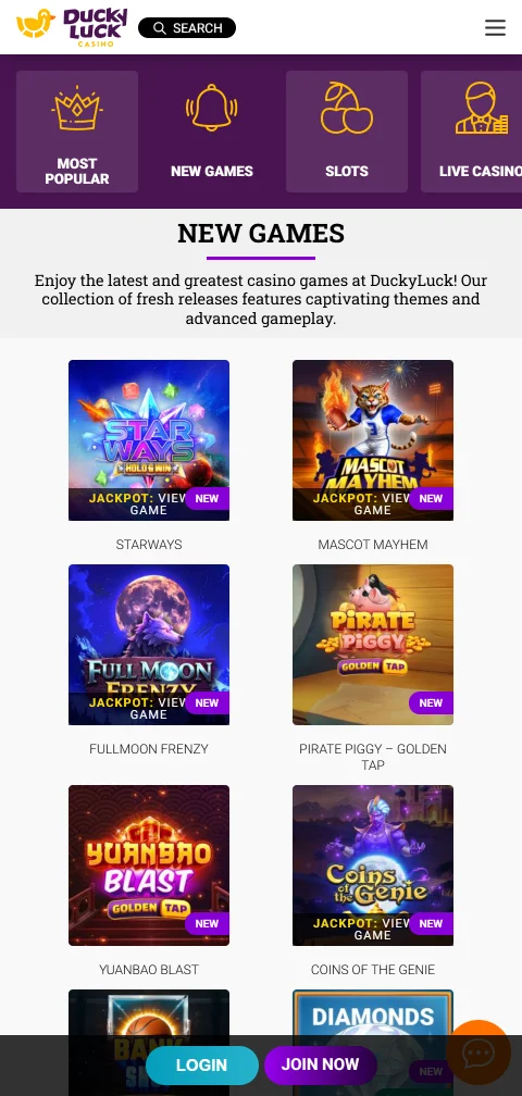 Mobile gaming at DuckyLuck Casino - full feature access via responsive browser on smartphones and tablets