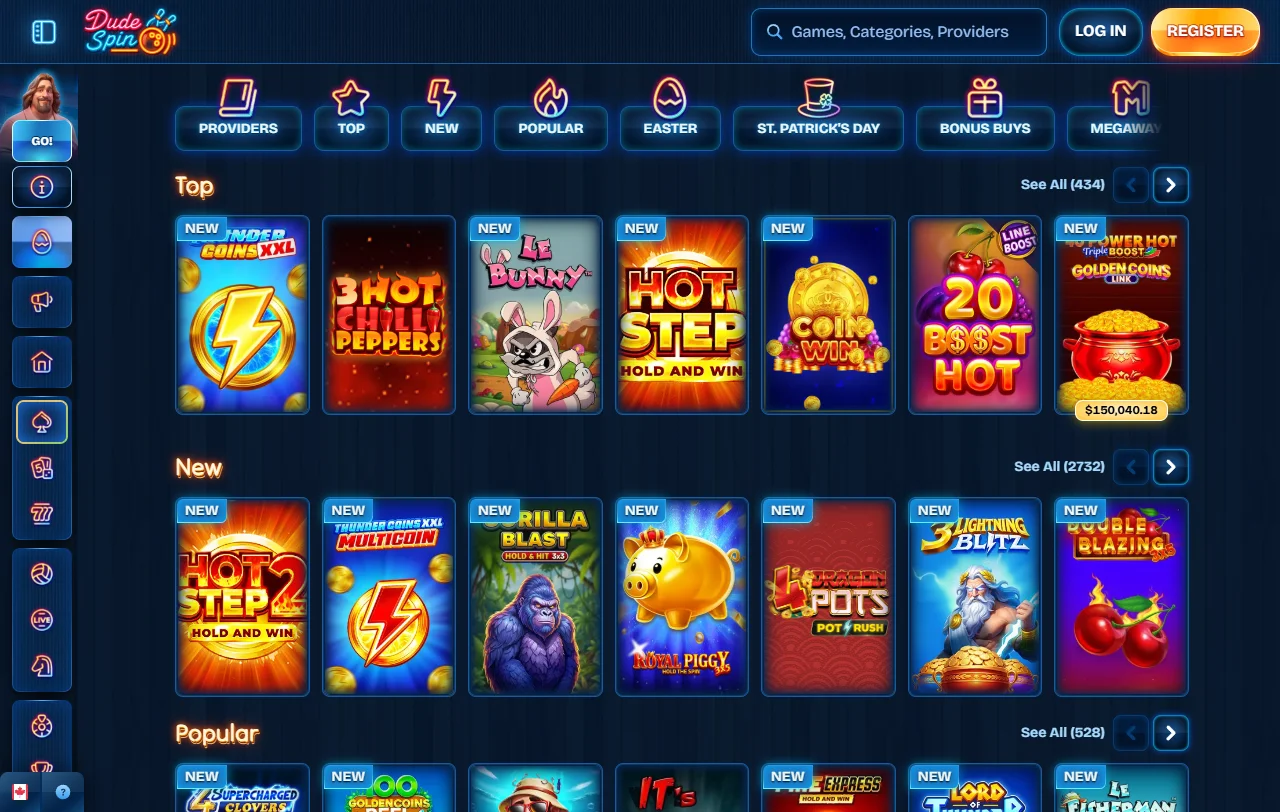 DudeSpin Casino welcome bonus package including AUD $1,000 match and free spins promotion