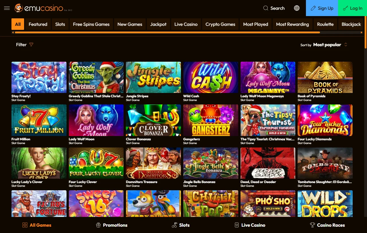 Game selection showing approximately 3,000 titles from Pragmatic Play and Evolution Gaming providers