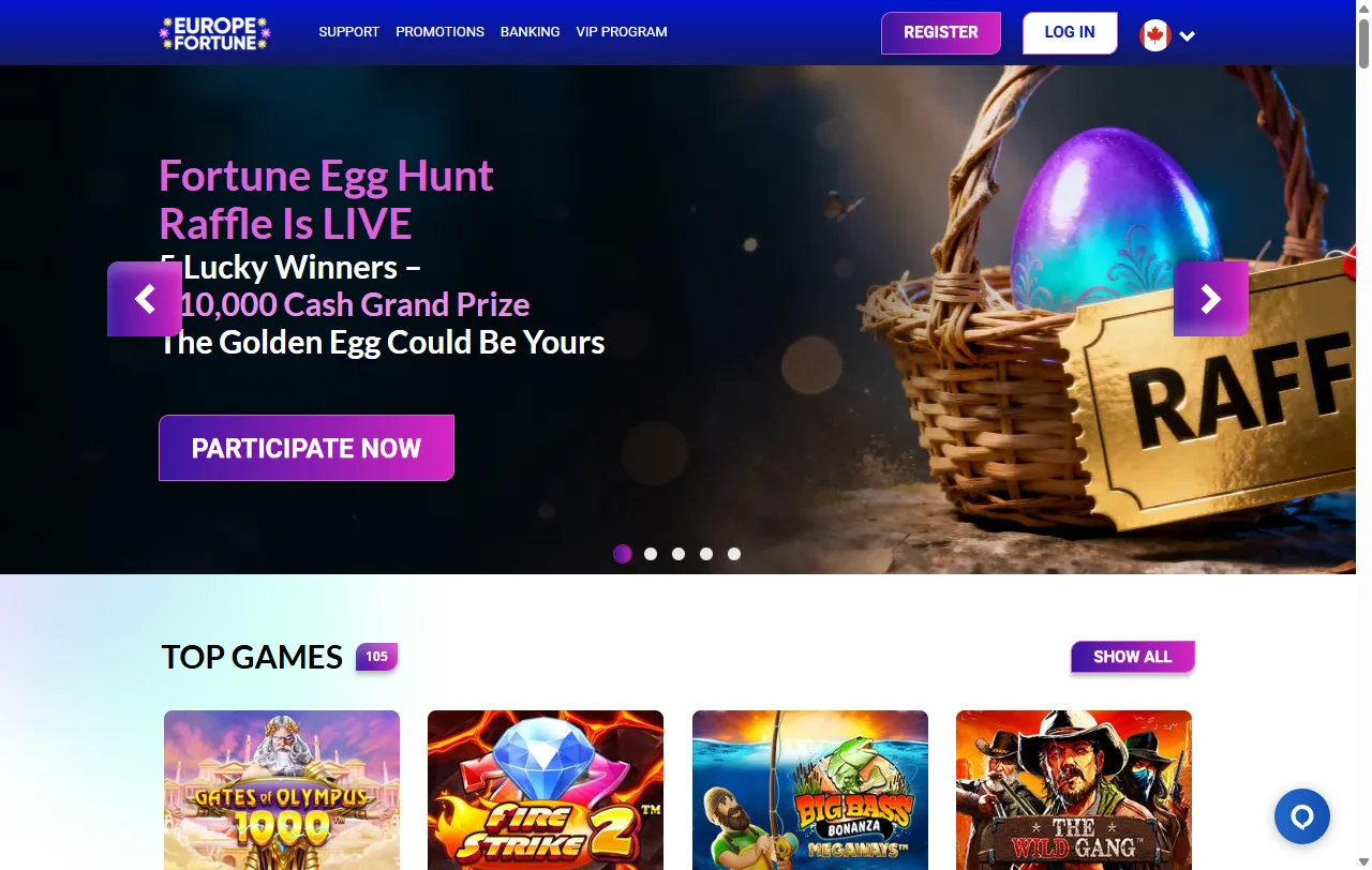 Europe Fortune Casino platform overview showing complete lobby interface and game selection for Australian players