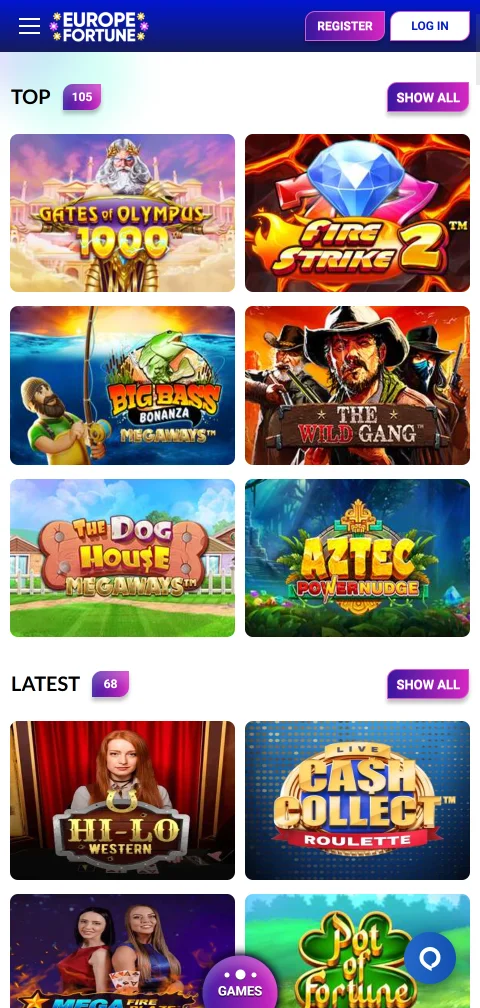 Deposit and withdrawal payment methods accessible through Europe Fortune Casino mobile interface