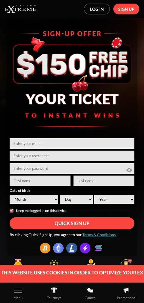 Extreme Casino mobile gaming platform accessible on iOS and Android with responsive design