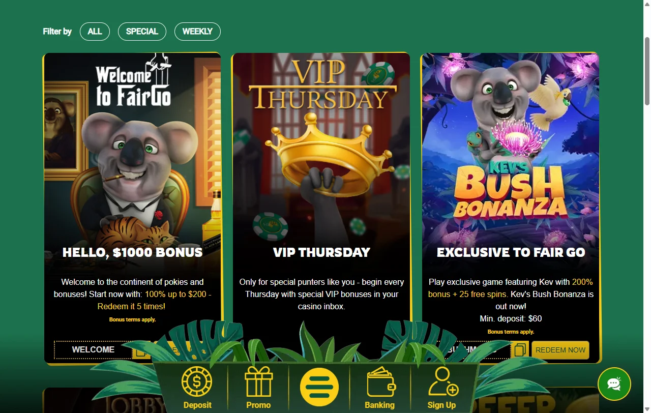 Game library featuring Pragmatic Play, Evolution Gaming and 3000+ titles at Fair Go Casino
