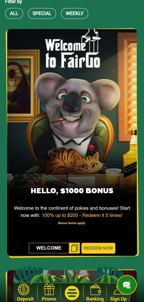 Deposit and withdrawal options including PayID and e-wallets at Fair Go Casino
