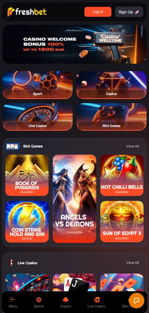 Freshbet Casino responsive mobile interface optimised for smartphone and tablet gaming experience