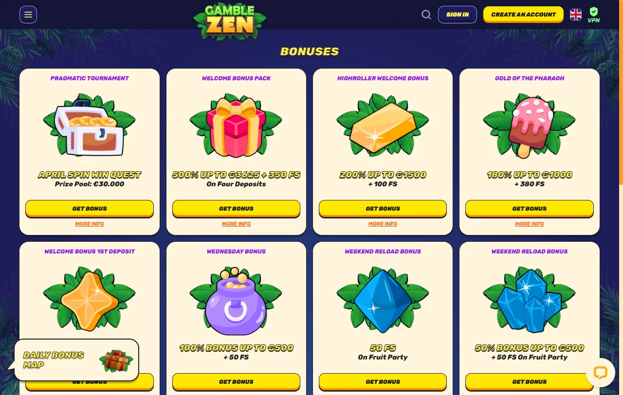 Slots, table games and live dealer entertainment at Gamblezen Casino