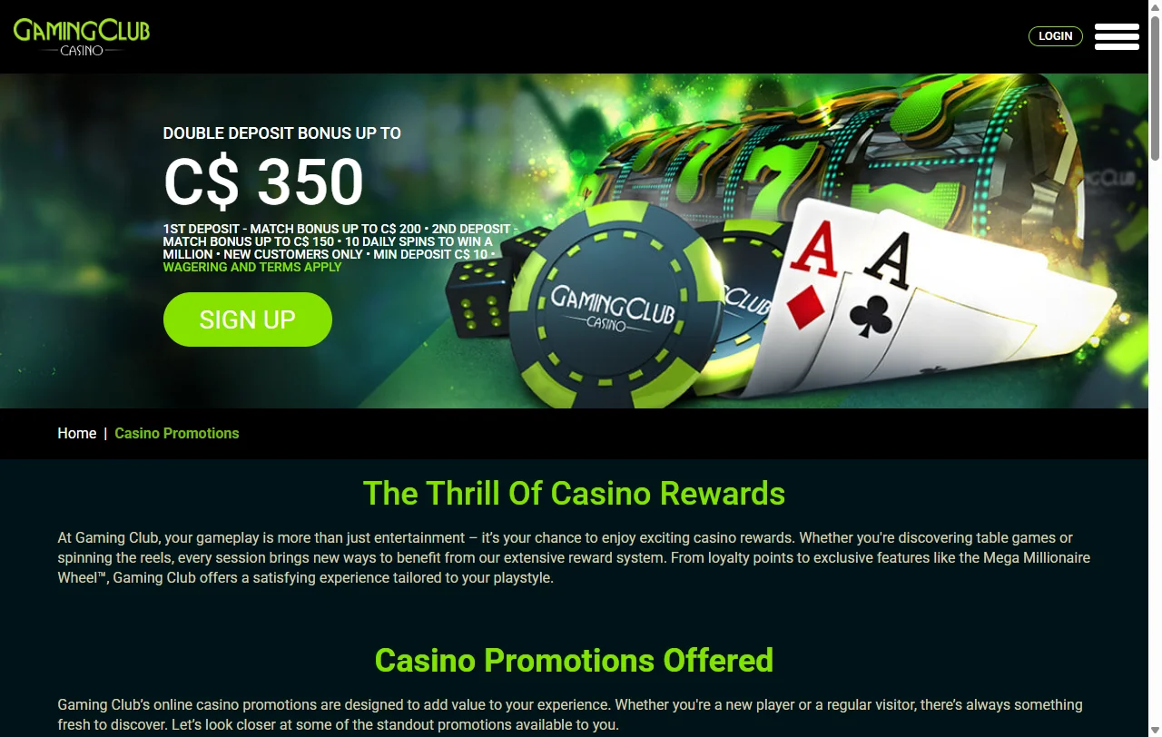 Gaming Club Casino slots, table games and live dealer options available online