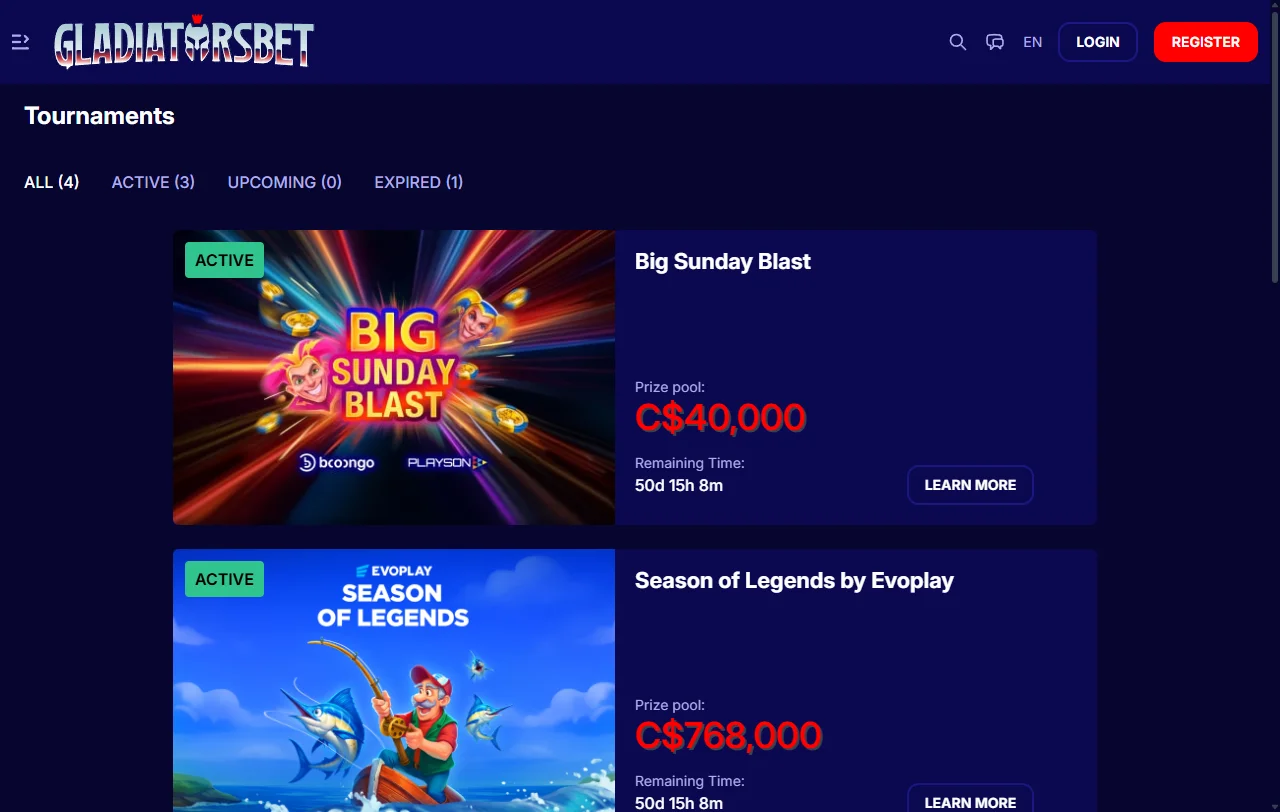 Welcome bonus promotions and loyalty rewards program displayed on Gladiatorsbet Casino desktop dashboard