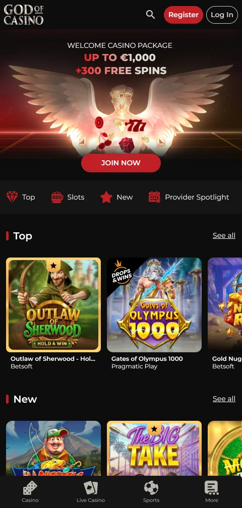 God of Casino mobile gaming experience on smartphones and tablets