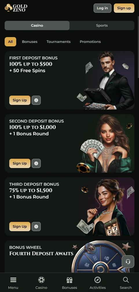 Goldzino Casino deposit and withdrawal options including e-wallets, credit cards, and cryptocurrency