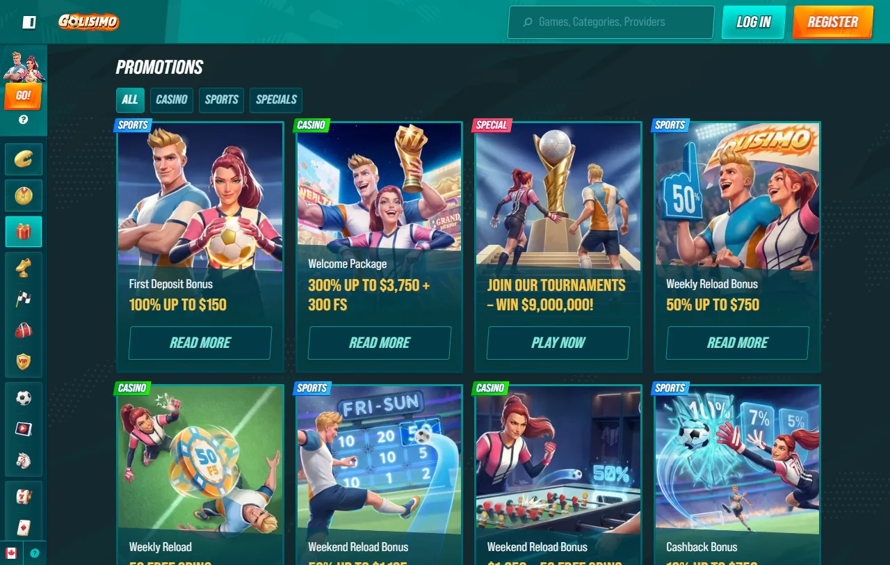 Golisimo Casino slots, table games and live dealer categories available on desktop browser