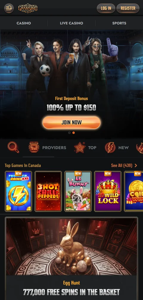 Mobile gaming at Gransino Casino through responsive browser design supporting full platform functionality on smartphones