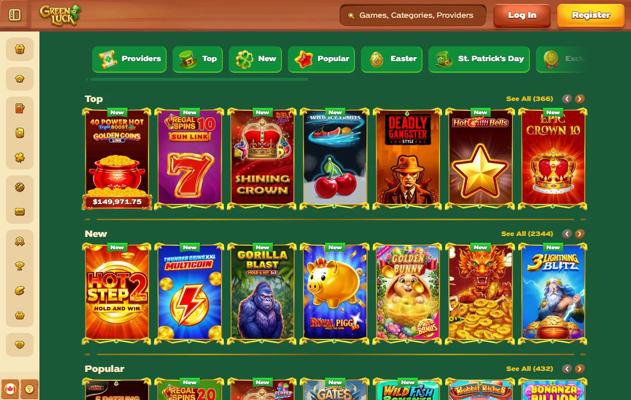 Welcome bonus offer at GreenLuck Casino displaying 100% match to AUD 1,000 and promotional terms for new players