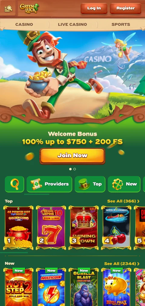 GreenLuck Casino mobile browser interface optimised for smartphone play with full game access and touch controls