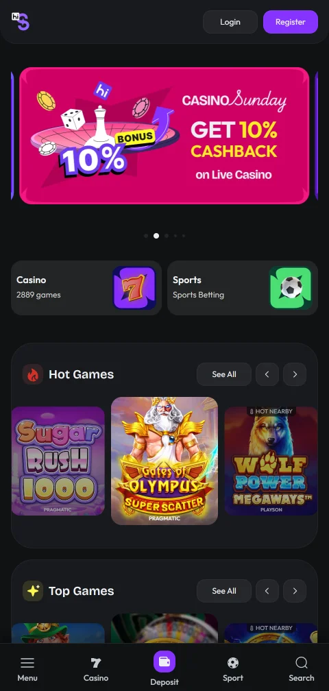 Hispin Casino mobile browser interface showing responsive design and game accessibility on smartphones