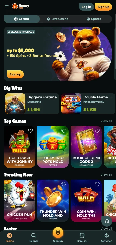 Mobile gaming at HoneyBetz Casino with responsive design and full feature access on smartphones