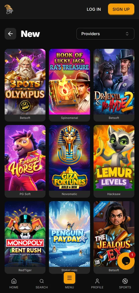 Horus Casino banking interface showing deposit and withdrawal options including cards, e-wallets, and cryptocurrency