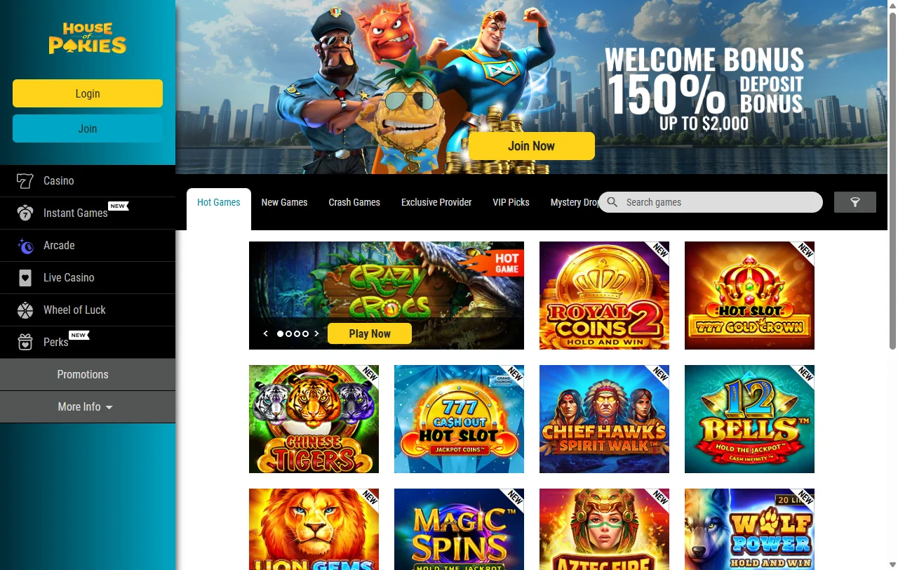 House of Pokies Casino desktop platform review showing complete gaming interface for Australia players