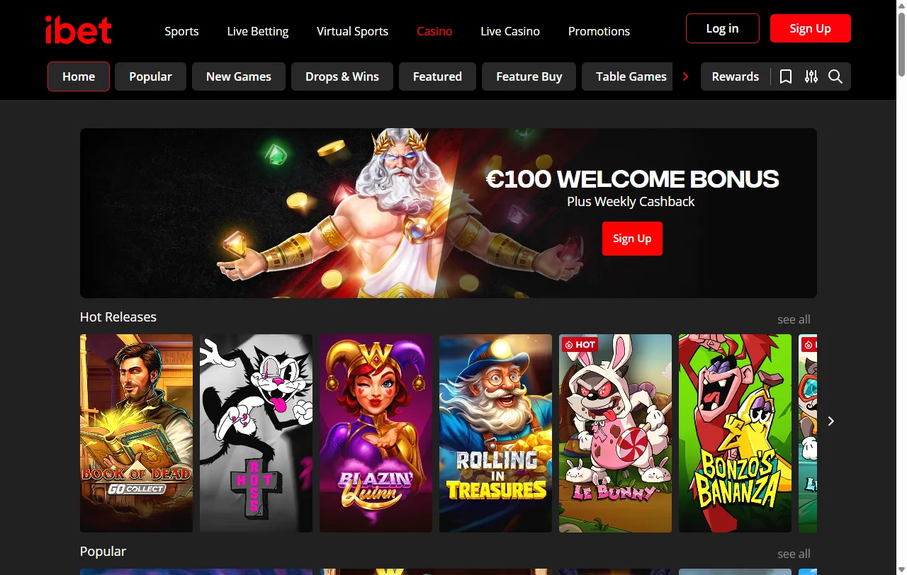 Diverse game selection and software providers available at ibet Casino including Pragmatic Play and Evolution Gaming
