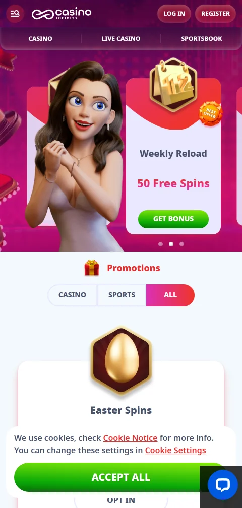 Infinity Casino mobile platform responsive design for iOS and Android devices