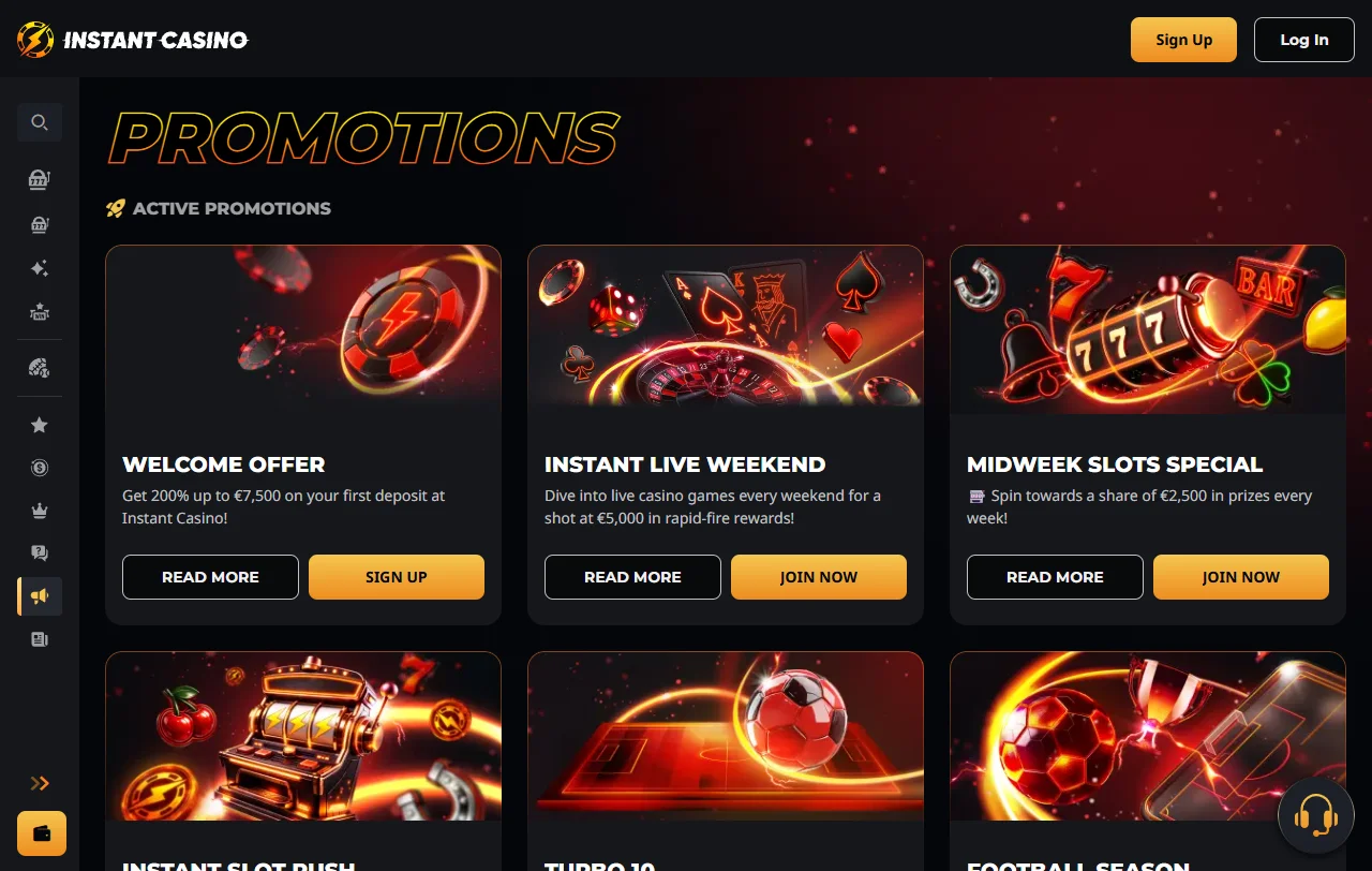 Game selection and software providers available at Instant Casino