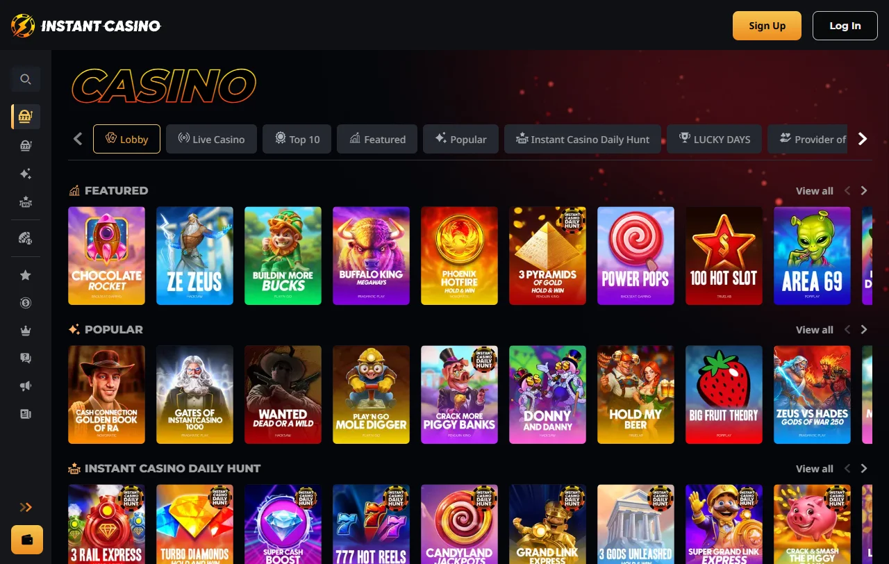 Welcome bonus and promotional offers at Instant Casino