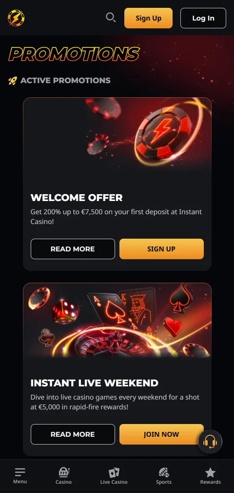 Deposit and withdrawal options at Instant Casino