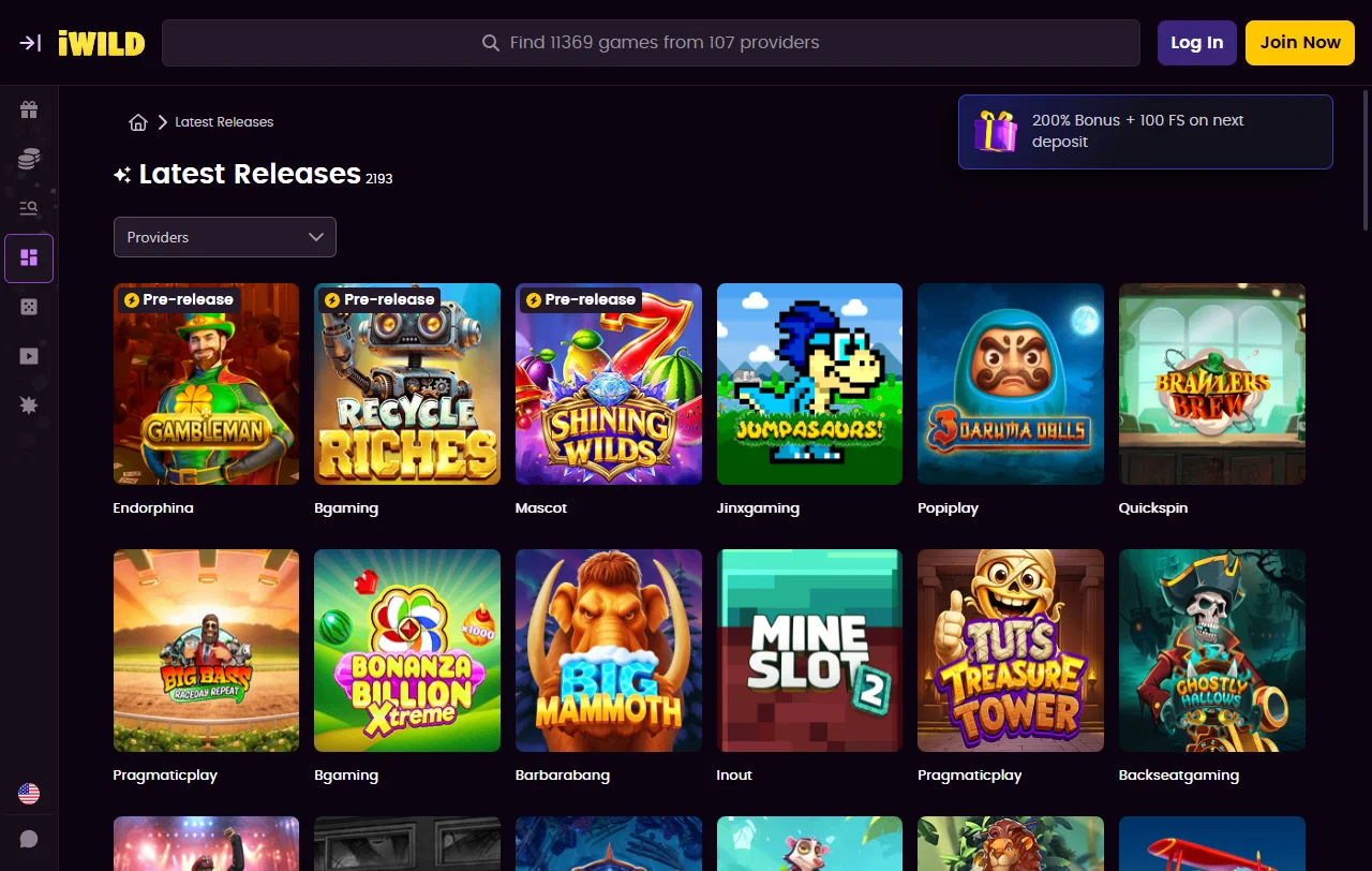 Slots and table games available at iWild Casino including Evolution Gaming live dealer