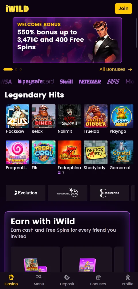iWild Casino mobile gaming experience with responsive design across iOS and Android