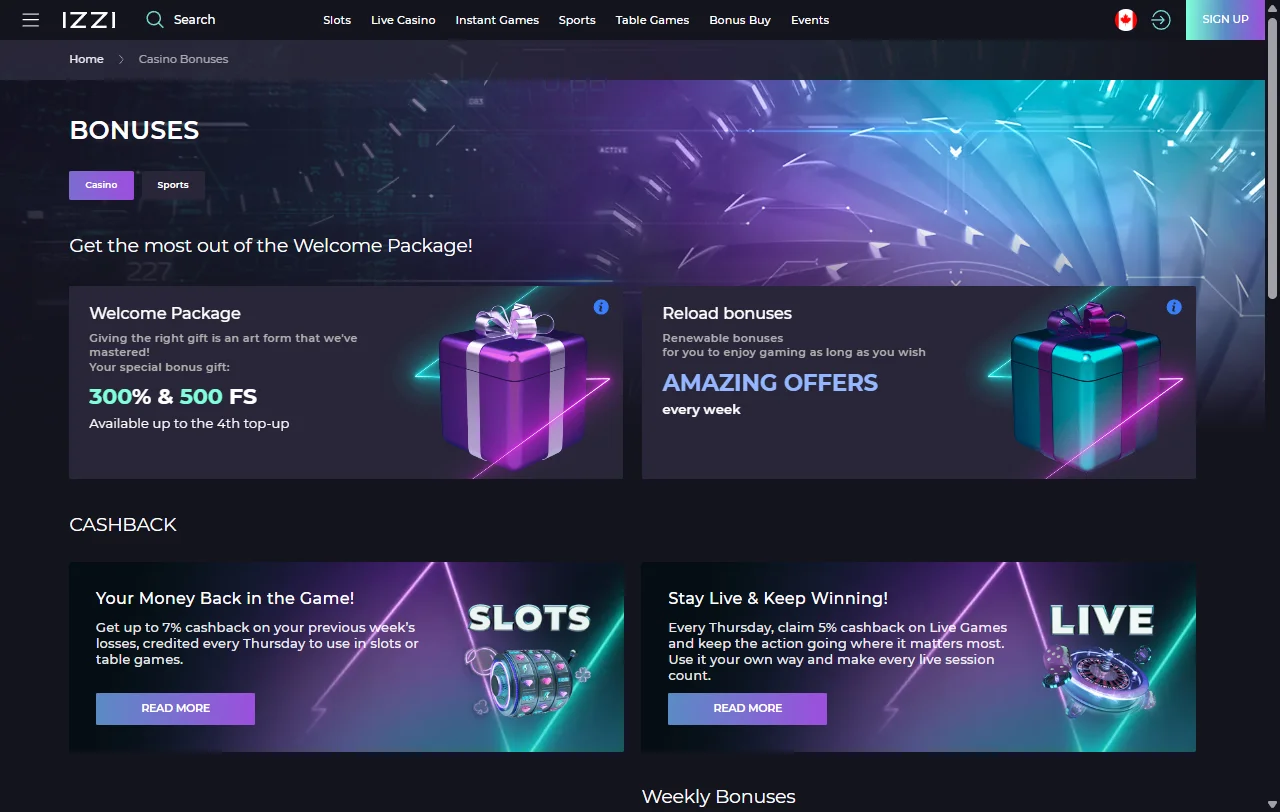 Welcome bonus promotions and ongoing offers at Izzi Casino for new and existing Australia players
