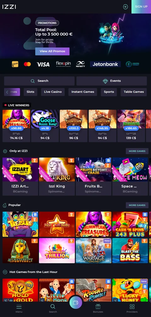 Izzi Casino mobile browser gaming experience and responsive interface for iOS and Android devices