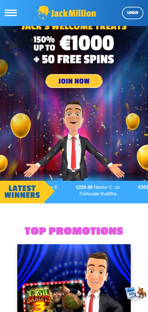 Jack Million Casino mobile gaming platform - responsive design and touch-optimised interface for iOS and Android
