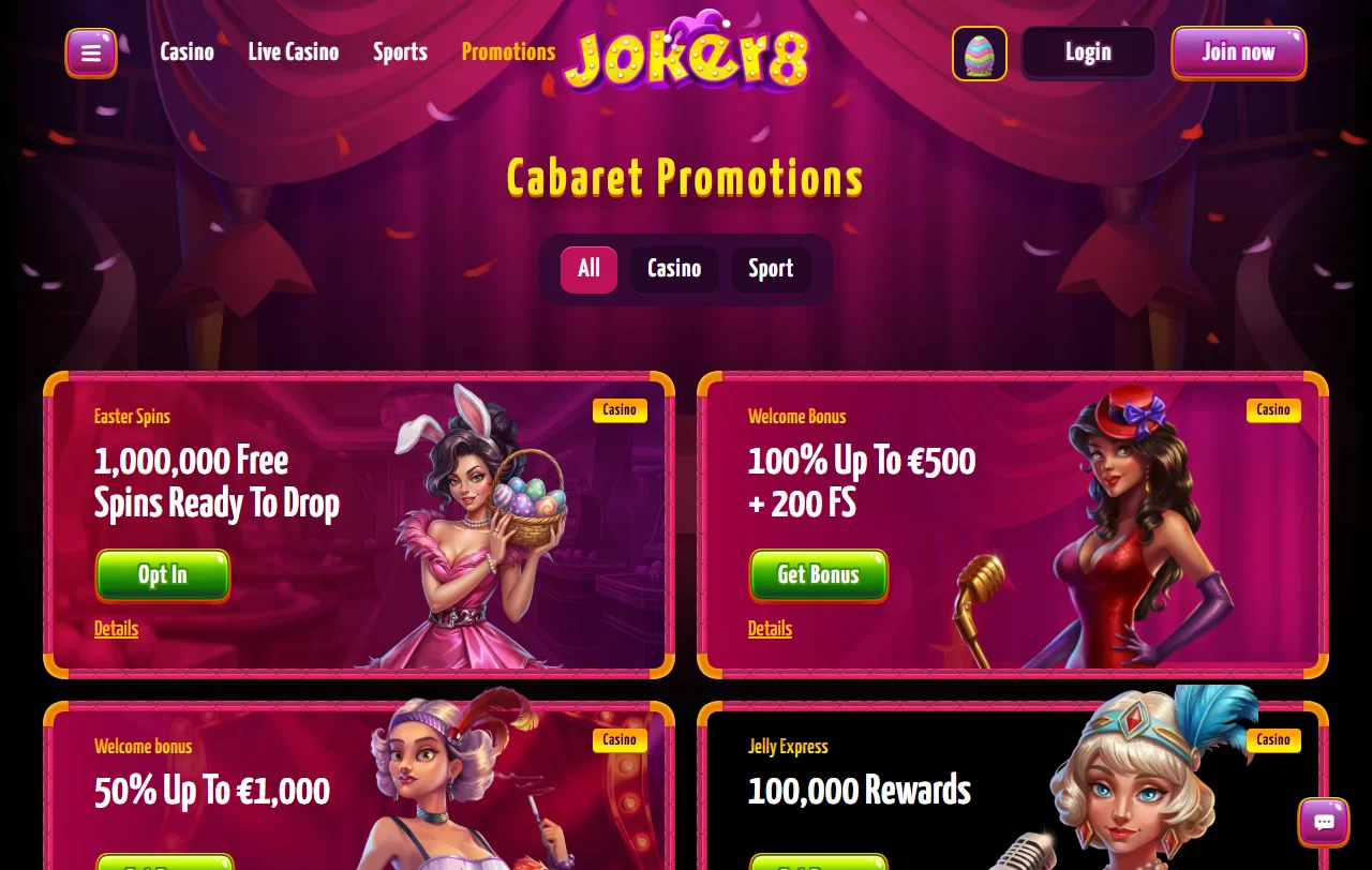 Joker8 Casino welcome bonus offers and promotional campaigns for new player deposits