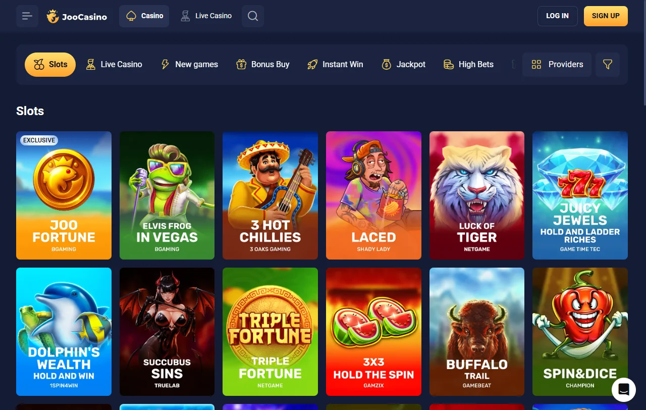 Joo Casino slots, live dealers and game providers including Evolution Gaming and Pragmatic Play titles