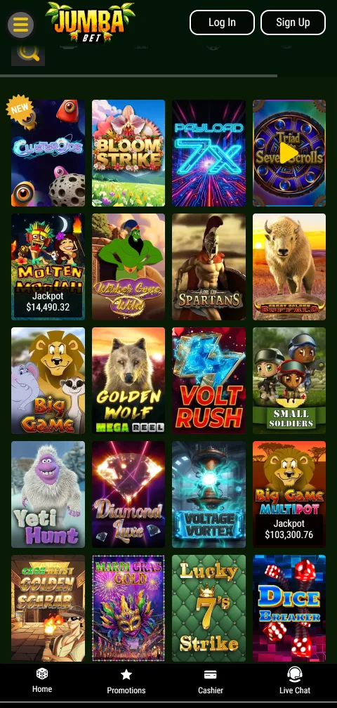 JumbaBet Casino mobile browser platform fully optimised for iPhone and Android devices