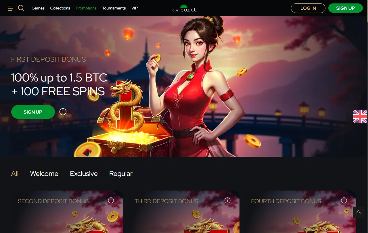 Slots, table games and live dealer titles available at KatsuBet Casino with 2,500+ game selection