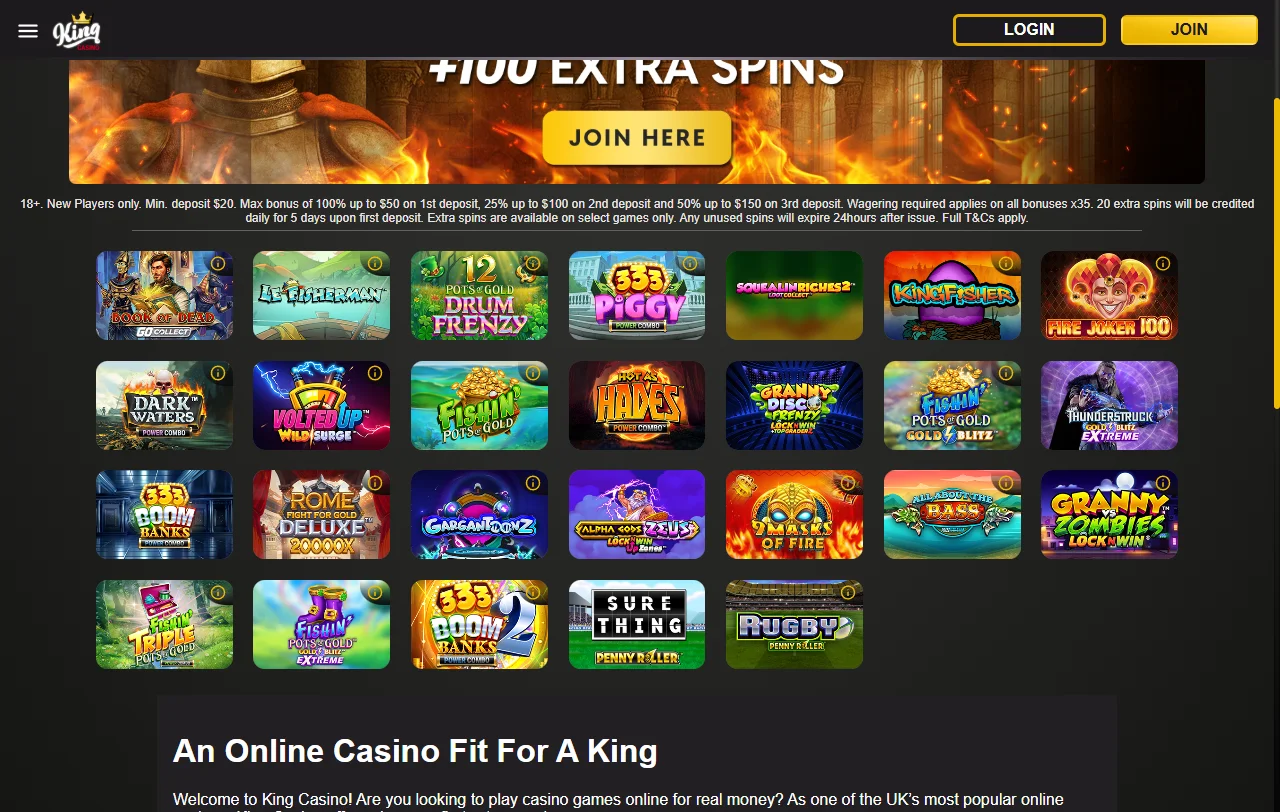 Online slots, table games and live dealer entertainment available at KING Casino platform