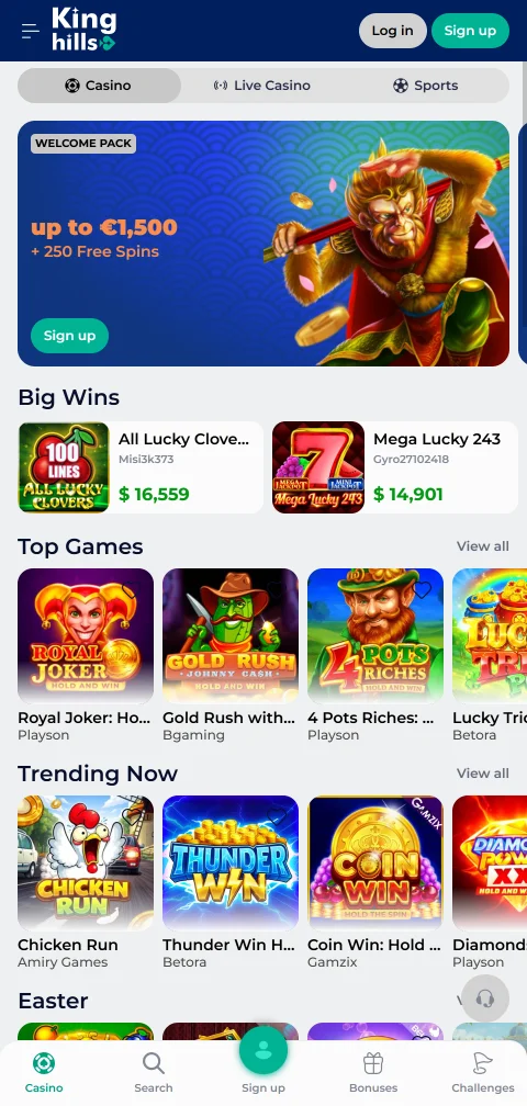 Mobile-optimised KingHills Casino platform providing full gaming access on smartphones and tablets