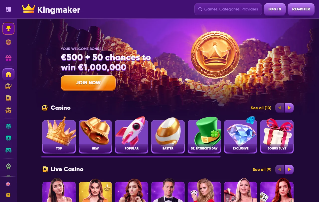 Kingmaker Casino homepage displaying game library and account navigation for Australia players