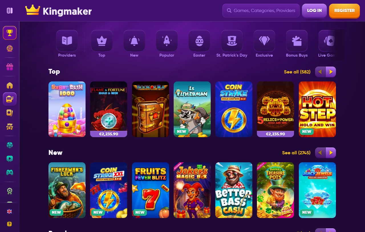 Welcome bonus promotion and deposit offer details on Kingmaker Casino homepage